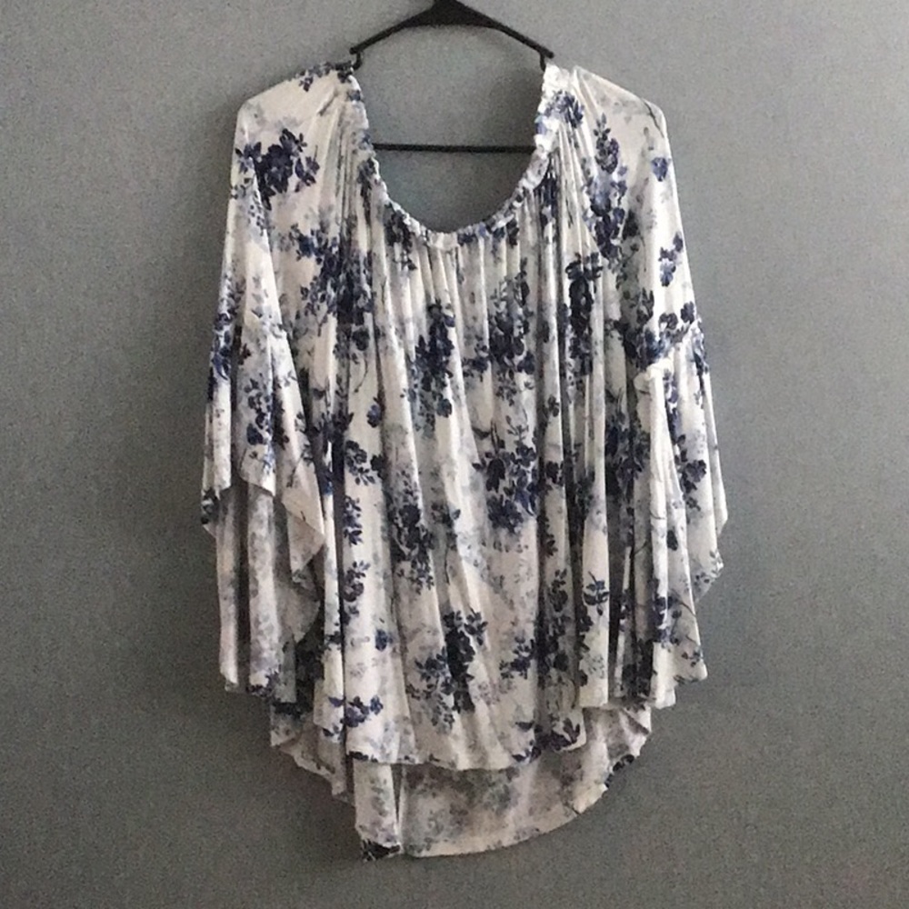 Off the shoulder blue shirt